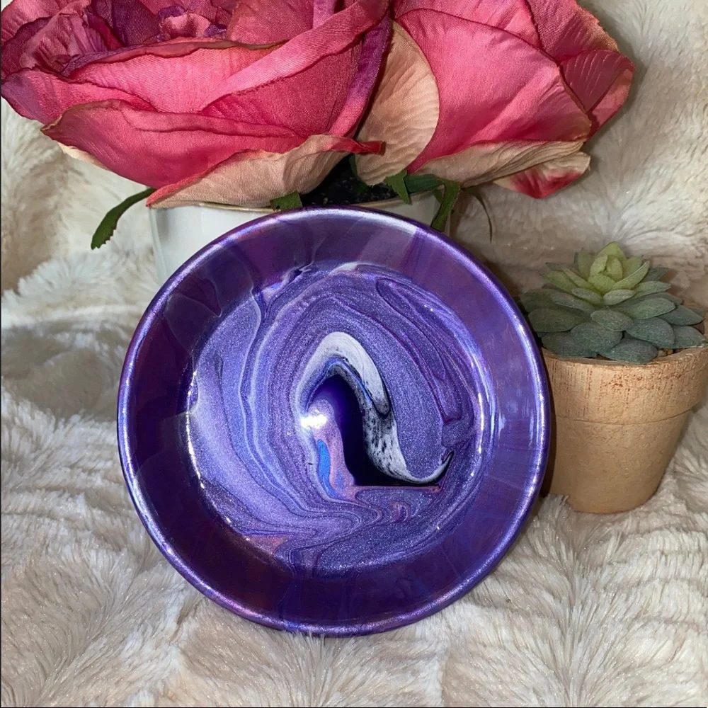 Fluid Art ring dish trinket tray unique gift purple